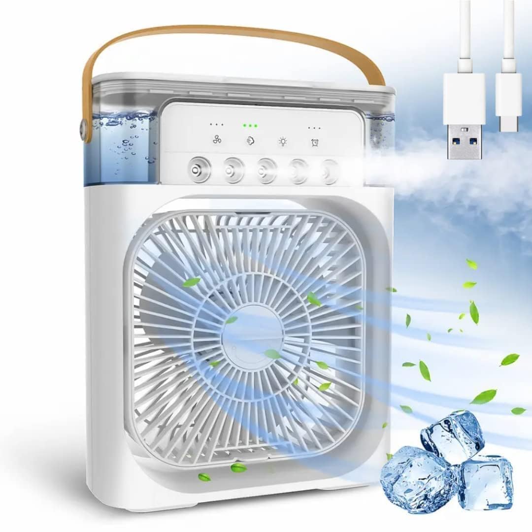 Portable Air Conditioners - Small AC Quiet Personal Air Cooler, USB Powered Mini Desktop Cooling Misting Fan, 1 | 2 | 3 Timer 3 Smart Speeds, 360°Adjustment Office, Home, Room, Carved Design MULTI GenzVybs