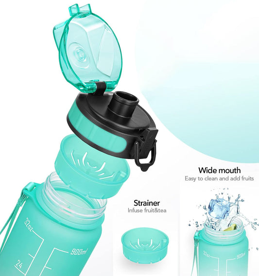 Motivational Fitness Sports Water Bottle Leakproof BPA-Free with Time Marker 1000 ml Bottle Pack of 2, Multicolor, Silicone GenzVybs