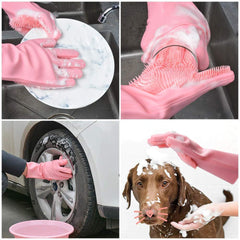 Buy 1 Get 1 - Magic Silicone Dish Washing Gloves, Silicon Cleaning Gloves, Silicon Hand Gloves for Kitchen Dishwashing and Pet Grooming, Great for Washing Dish, Car, Bathroom Multicolour, 1 Pair GenzVybs