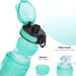 Motivational Fitness Sports Water Bottle Leakproof BPA-Free with Time Marker 1000 ml Bottle Pack of 2, Multicolor, Silicone GenzVybs