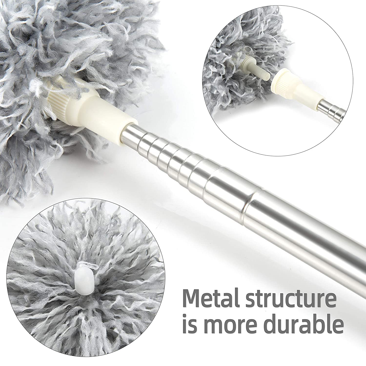 Upgraded Long Handle Microfiber Feather Ceiling Duster for Dust Cleaning Extendable Pole 30-100 Inch for Cleaning High Cobweb Stick High Ceiling Fan - Stainless Steel,Grey GenzVybs