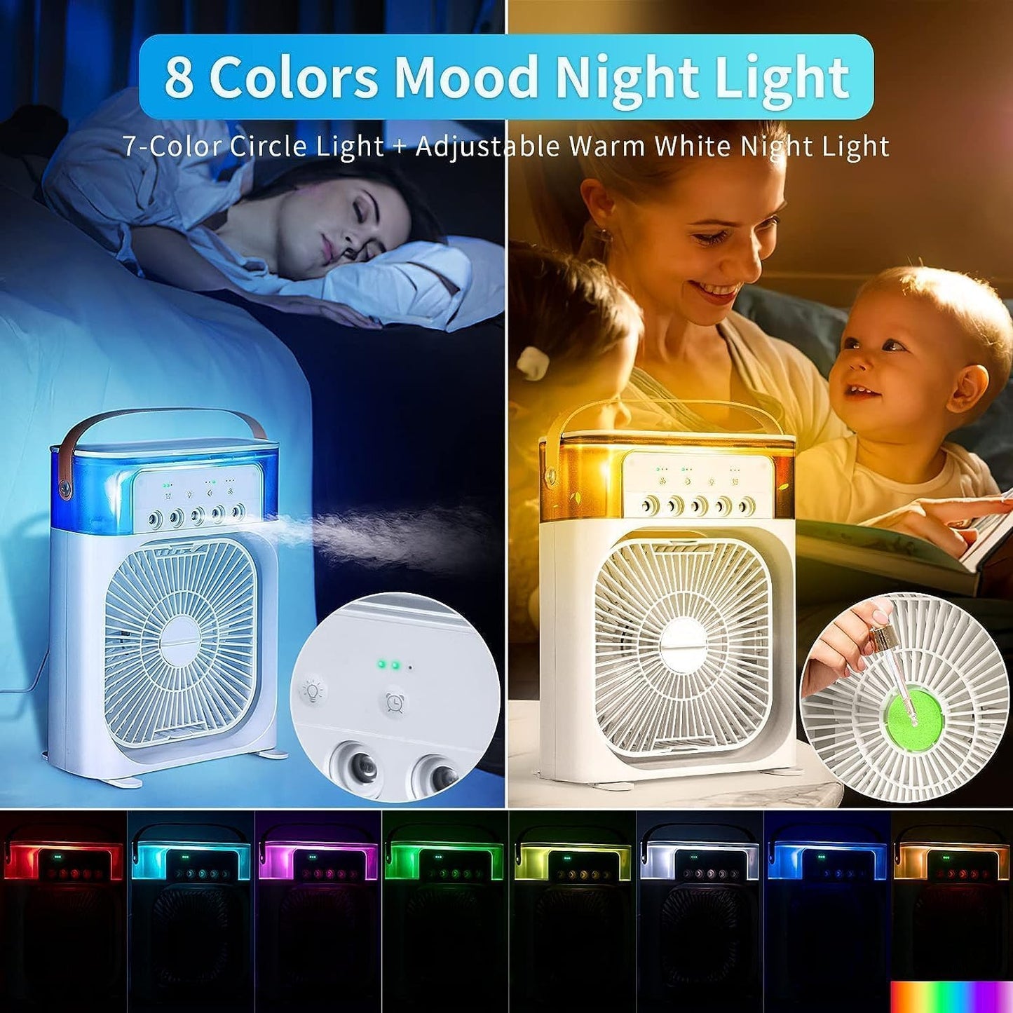 Portable Air Conditioners - Small AC Quiet Personal Air Cooler, USB Powered Mini Desktop Cooling Misting Fan, 1 | 2 | 3 Timer 3 Smart Speeds, 360°Adjustment Office, Home, Room, Carved Design MULTI GenzVybs