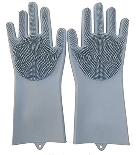 Buy 1 Get 1 - Magic Silicone Dish Washing Gloves, Silicon Cleaning Gloves, Silicon Hand Gloves for Kitchen Dishwashing and Pet Grooming, Great for Washing Dish, Car, Bathroom Multicolour, 1 Pair GenzVybs