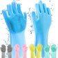 Buy 1 Get 1 - Magic Silicone Dish Washing Gloves, Silicon Cleaning Gloves, Silicon Hand Gloves for Kitchen Dishwashing and Pet Grooming, Great for Washing Dish, Car, Bathroom Multicolour, 1 Pair GenzVybs